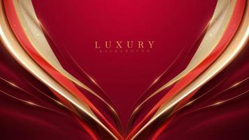 Red luxury background with golden curve decoration with glitter light effect elements and bokeh. vector