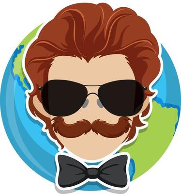 Man head wearing sunglasses on earth icon