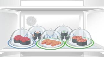 Inside of refrigerator with foods vector