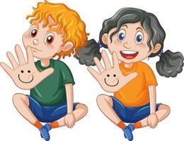 Two kids open hands cartoon character vector