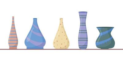 Large set of ceramic pasudas - cups, bowls and teapots, vases, plates.Vector illustration in cartoon style.