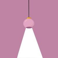 Modern ceiling lamp in cartoon style. A chandelier hanging on a cable with the light on. An element of a modern interior. Vector illustration