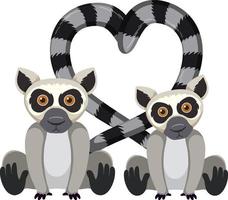 Two lemur with heart tails vector