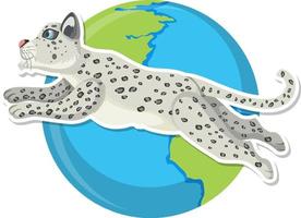 leopardo de las nieves con el planeta tierra vector