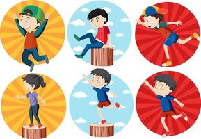 Different active kids simple cartoon character vector