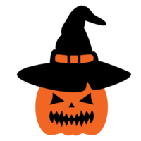 Orange pumpkin with smile and witch hat holiday Halloween png