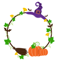 Round wreath with twigs pumpkin halloween frame design graphic png