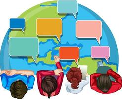 People with empty speech bubbles on earth planet vector