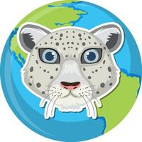 leopardo de las nieves con el planeta tierra vector