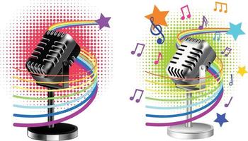 Vintage microphone with music symbols vector