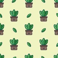 cute seamless pattern leaves on pot vector