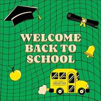 Green Welcome Back to School Banner in Retro Groove Style vector