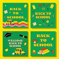 Set of Back to School Banners in Groove Style Party Cards vector