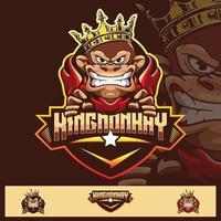Monkey logo illustration with king's crown, Suitable for sports logos, T-shirt designs and product identities, etc. character logos. vector