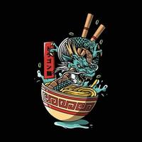 Ilustración de un dragón con fideos ramen. gráficos vectoriales para estampados de camisetas y otros usos. vector