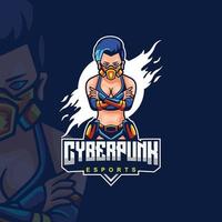 ilustración del logotipo cyberpunk con respirador de máscara de mujer, adecuado para logotipos deportivos, diseños de camisetas e identidades de productos, etc. logotipos de personajes.