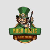 Live Music logo illustration with guitar wizard . Rock magic character logo. vector