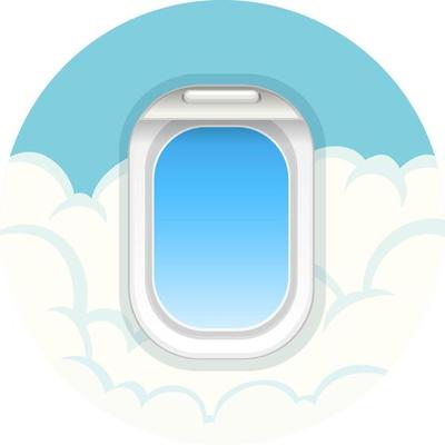 Circle symbol with airplane window on white background