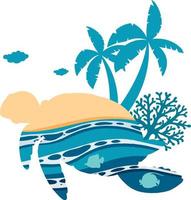 Ocean inside turtle shaped vector