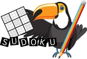 Sudoku word logo with toucan bird vector