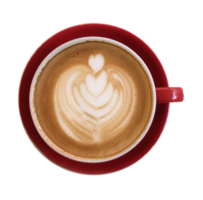 cappuccino com espuma espumosa, closeup de vista superior de xícara de café vermelho isolado em fundo transparente. estilo plano leigo. png