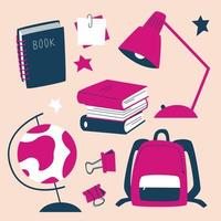 Back to school element set.  School kit in flat style vector