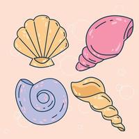 summer beach concept. Linear seashell colorful icon set vector