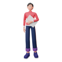 Un personnage 3d tient un ordinateur portable avec un fond transparent png