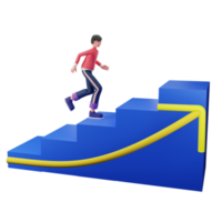 3D character businessman  illustration climbing the steps to success target png