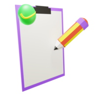 Appunti della lista di controllo 3d e matita con sfondo trasparente png