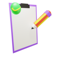 Presse-papiers et crayon de liste de contrôle 3d avec le fond transparent png