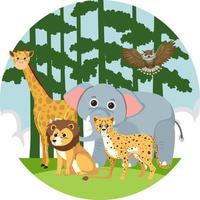 Wild animals in circle icon vector