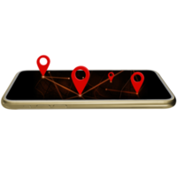 smartphone e coordinate pin del percorso nell'applicazione mappe coordinate pin telefono cellulare navigazione gps mappa 3d illustrazione png