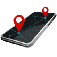 smartphone e coordenadas do pino de rota nos pinos de coordenadas do aplicativo de mapas navegação do mapa gps do telefone móvel ilustração 3d