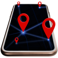smartphone- und routen-pin-koordinaten in der kartenanwendung koordinieren pins handy-gps-kartennavigation 3d-illustration