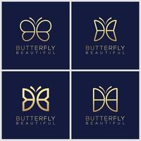 set of creative golden minimalist butterfly line art monogram logo. Beauty, luxury spa style.