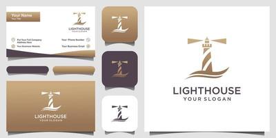 Lighthouse Searchlight Beacon Tower Island Simple Line Art style logo design. vector
