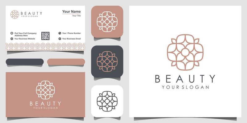 Minimalist elegant leaf and flower rose logo design for beauty, Cosmetics, yoga and spa. logo design and business card