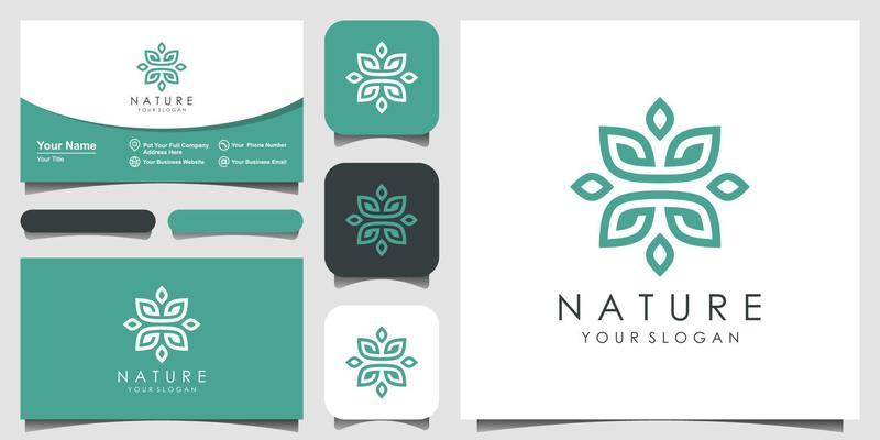 Minimalist elegant leaf and flower rose logo design for beauty, Cosmetics, yoga and spa. logo design and business card