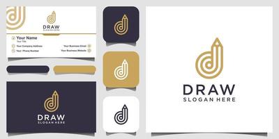 creative letter d with pencil concept logo design inspiration. and business card design vector