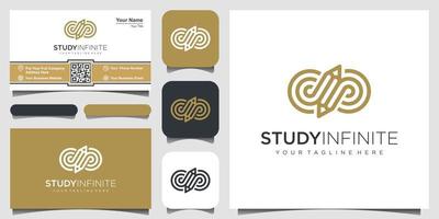 creative symbol infinity with pencil concept logo design inspiration. and business card design vector