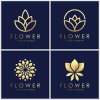 set of golden Minimalist elegant flower logo design. Cosmetics, yoga and spa logo design inspiration. vector