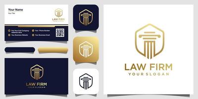 law firm with shield logo design inspiration. logo design and business card vector