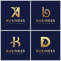 conjunto de monograma dorado letra b con inspiración en el diseño del logotipo de la hoja vector