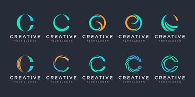 Set of monogram creative letter C logo design template. icons for business of luxury, elegant, simple. vector