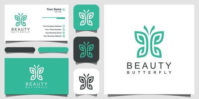 minimalist butterfly line art monogram shape logo. Beauty, luxury spa style. logo design, icon and business card. vector