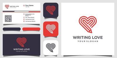 Writing Love Logo Design Template. combination of pencil and heart with line art style. and business card design vector