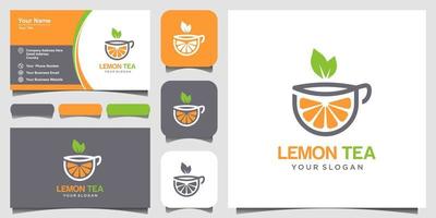 lemon and tea cup abstract vector logo and business card design