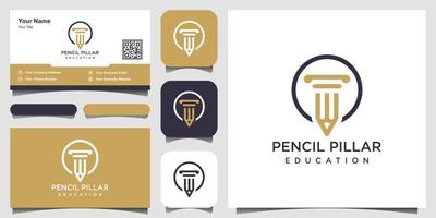 pencil pillar law logo vector icon illustration and business card design