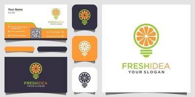 Light bulb and lemon slice Fresh Idea logo design and business card vector